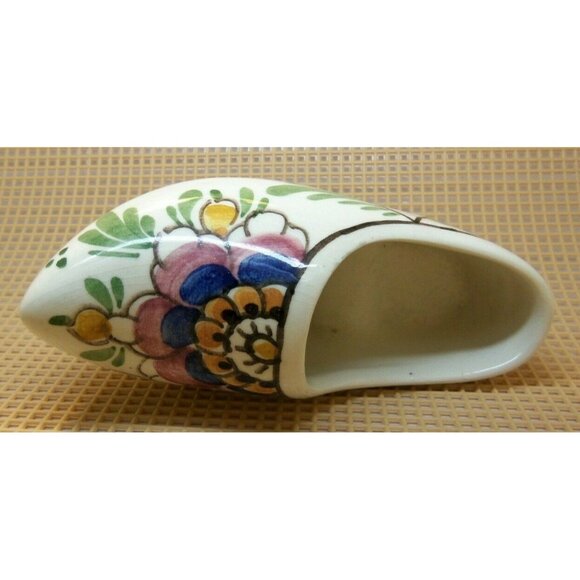 Delft Hand-Painted Ceramic Dutch Clog Shoe Multi-Color Floral Miniature Souvenir - Picture 6 of 8